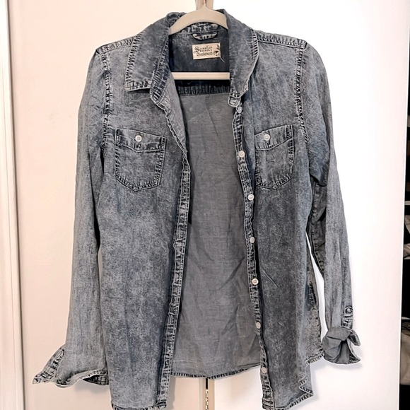 Stonewash Cotton Button Down Shirt - Picture 1 of 6